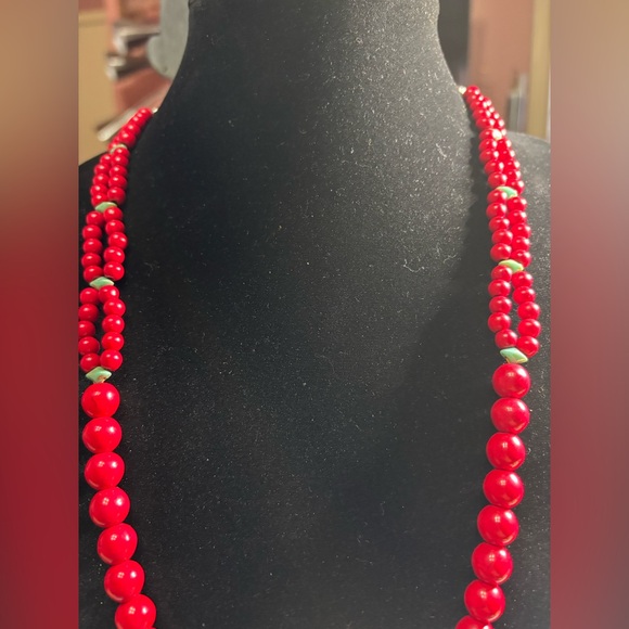 Hand crafted necklace red howlite turquoise beads gem duos stainless steel 28 in - Picture 4 of 7